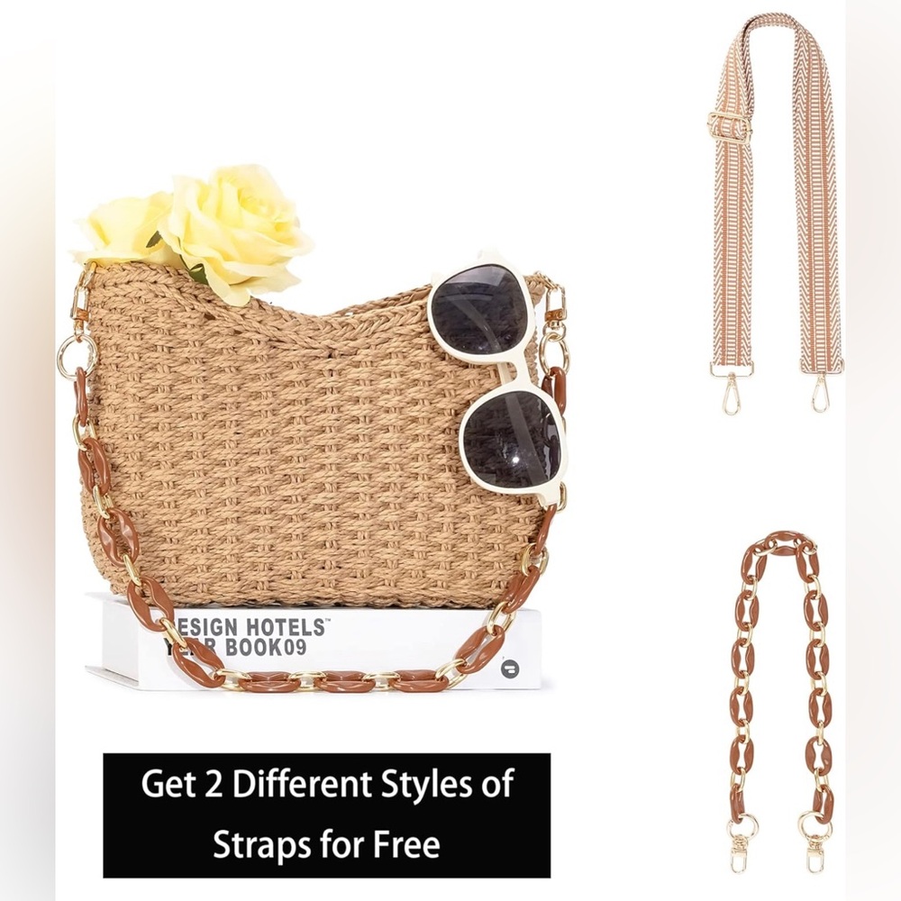 NWT Small Handmade Straw Pocketbook Crossbody Bag - Picture 8 of 9